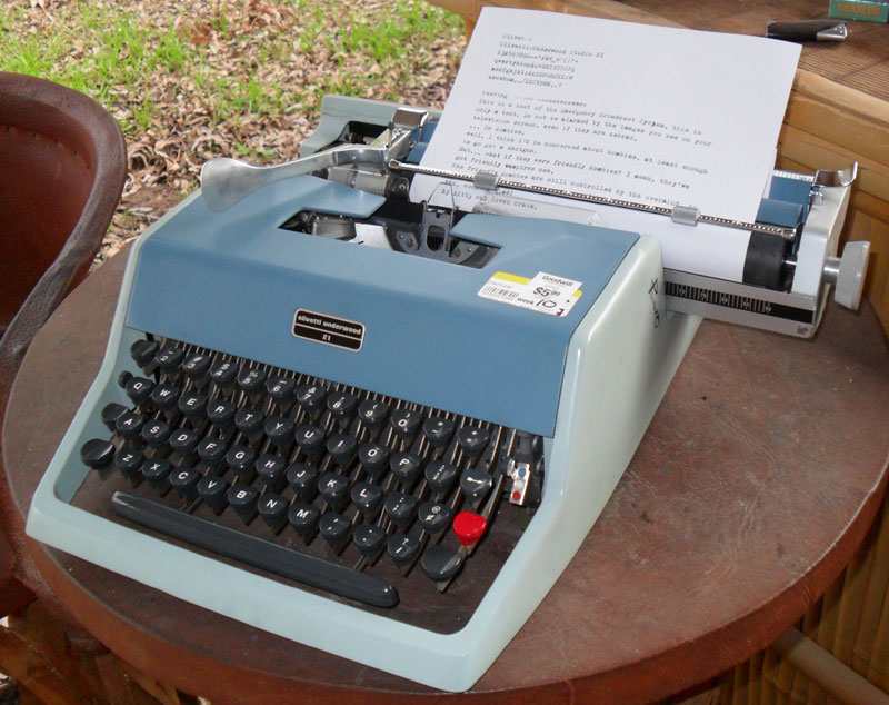 Blue and gray Olivetti Underwood 21 typewriter